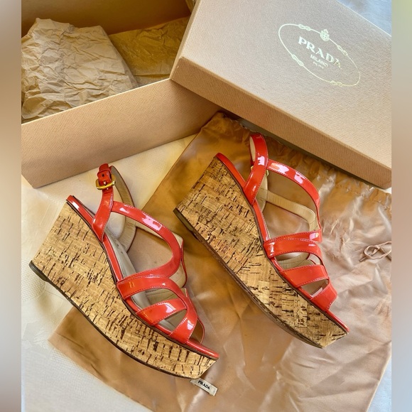 Prada Red Patent Leather Wedges - Picture 1 of 9